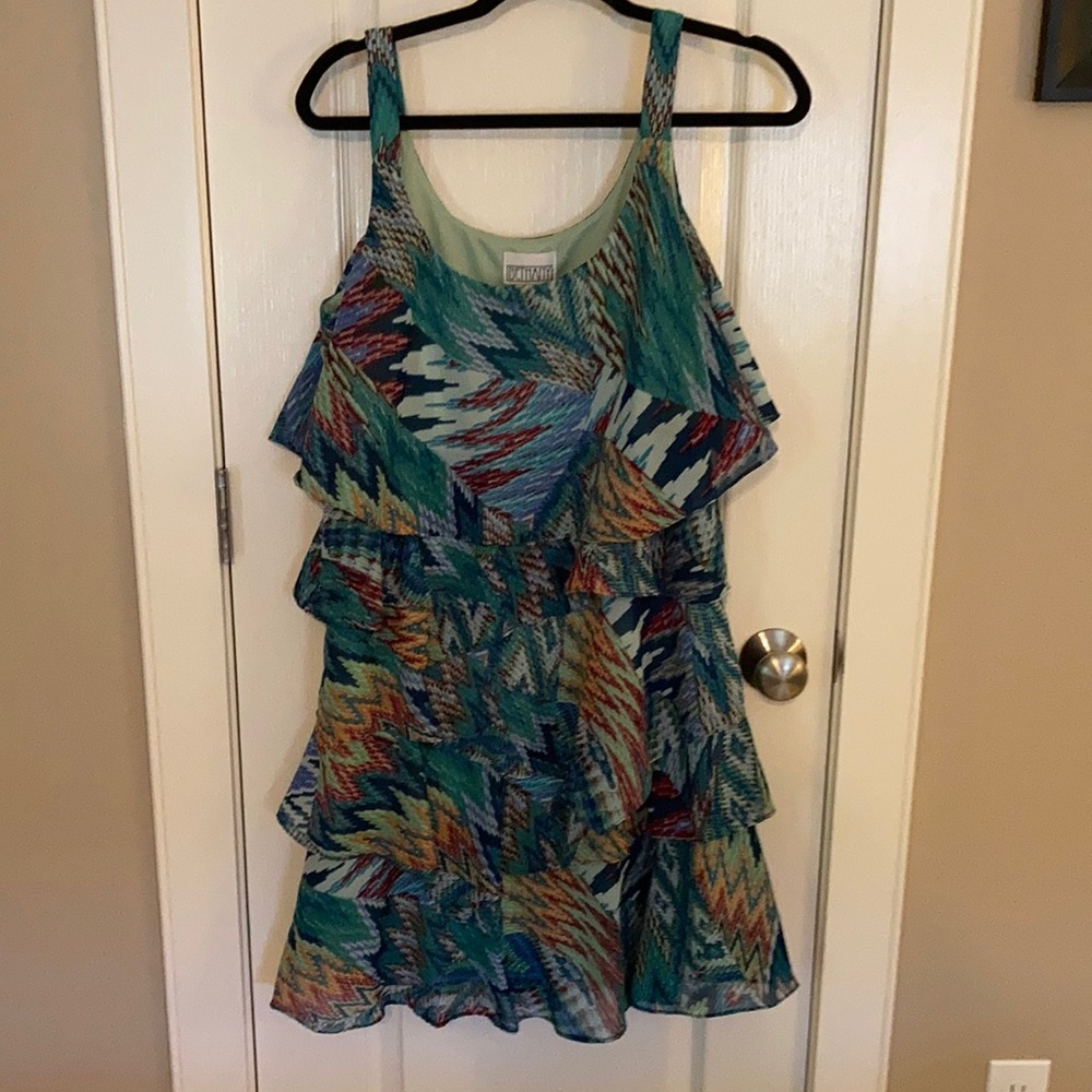 Multicolored sleeveless ruffle dress size 12